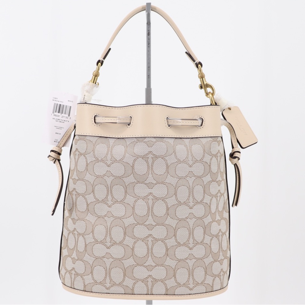 New Coach Signature Jacquard and Leather Field Bucket Shoulder Bag